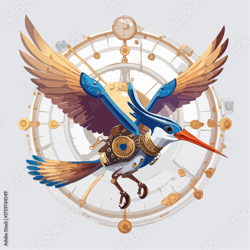 Steampunk bird mechanical clockwork wings
