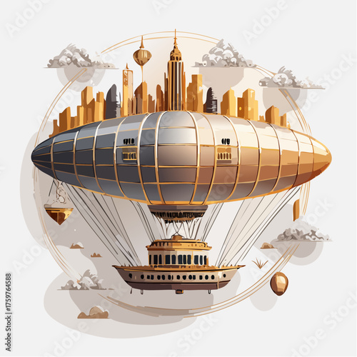 Steampunk airship city in the sky