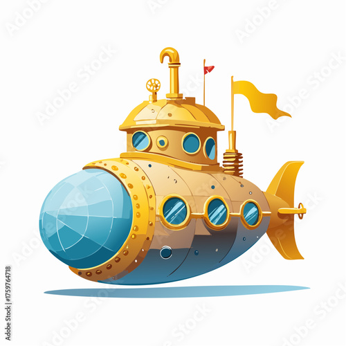 Steampunk submarine with transparent background