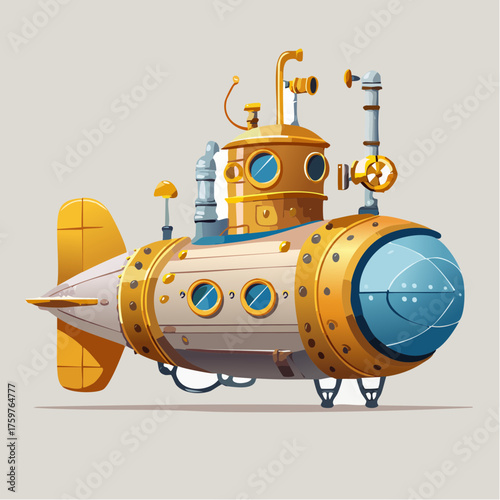 Steampunk submarine with yellow accents