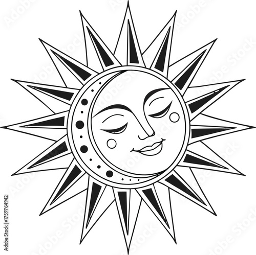 Abstract celestial design sun and moon symbolism cosmic energy light and shadow isolated on transparent background