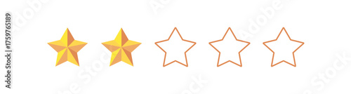 Gold five star rating icon on transparent background. Vector Illustration flat icon with lighted yellow golden and line stars for reviews, feedbacks products and services.