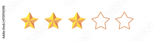 Gold five star rating icon on transparent background. Vector Illustration flat icon with lighted yellow golden and line stars for reviews, feedbacks products and services.