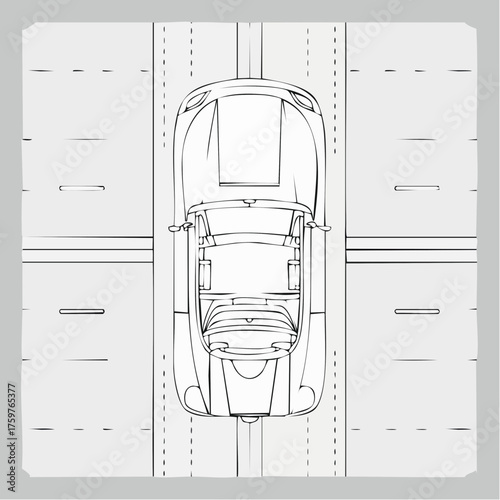 Top view of a sports car on a road