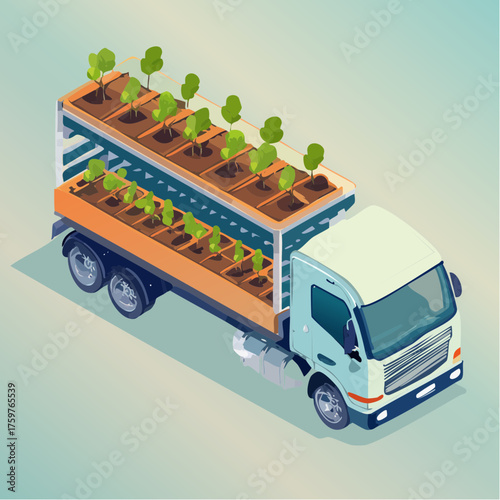 Truck carrying young trees for planting