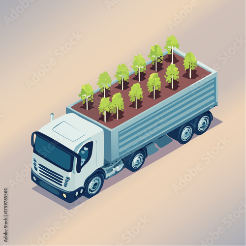 Truck carrying young trees in soil