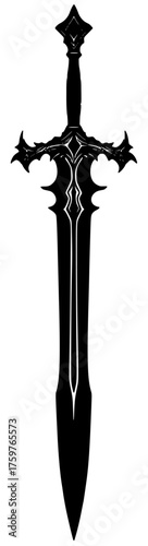 bastard sword on a transparent background, black, blade, drawing, sword, tattoo 