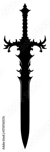 bastard sword on a transparent background, black, blade, silhouette, sword, tattoo 