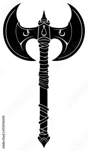 battle axe on a transparent background, black, logo, tattoo 