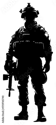 Obraz na plátne soldier on a transparent background, black, gun, man, silhouette, soldier, stand