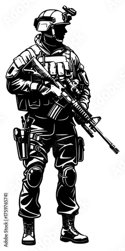 soldier on a transparent background, art, black, drawing, gun, soldier 