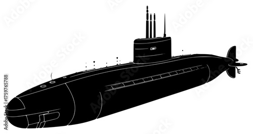 submarine on a transparent background, black, drawing, large, ship, submarine 