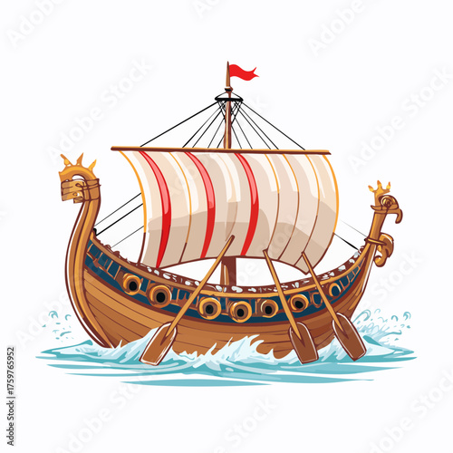 Viking longship sailing on blue waves