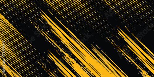 Dots pop art comics sport style vector illustration. Dots halftone yellow and black color pattern gradient grunge texture dots sport