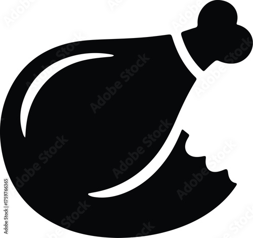 Simple black silhouette icon of a chicken leg with a bite mark