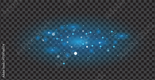 Blue sparkle dust PNG, glowing bokeh effect. magical glowing blue glitter texture overlay for designs