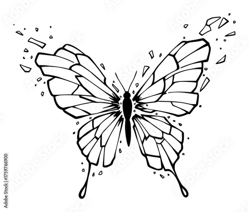 Abstract Shattered Glass Morphing into Butterfly Vector Art, Minimalist Design