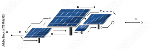Abstract Solar Panel Array Efficiency, Renewable Energy Grid Tech Landscape Vector