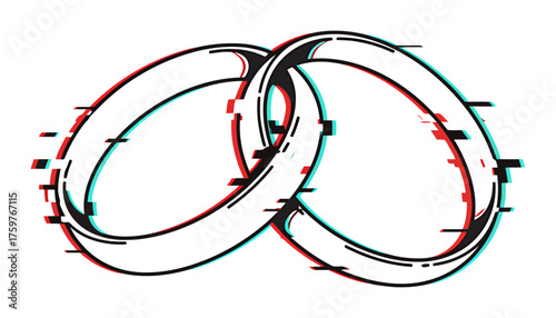 Digital Glitch Wedding Rings Vector - Modern Marriage Technology Concept