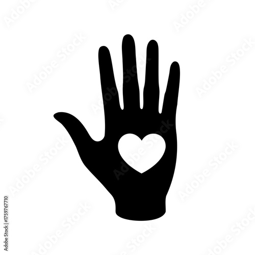 A hand with a heart on the palm, symbolizing love and care
