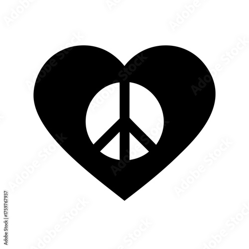 Black Heart Graphic Featuring a Symbol of Peace and Love on White