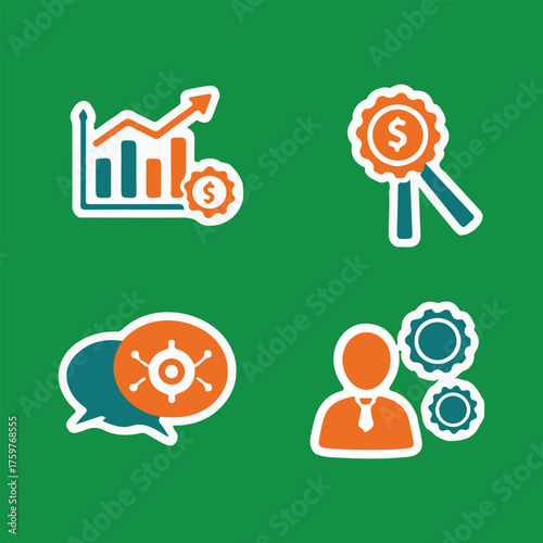Business Icons With Growth And Teamwork Concepts chart