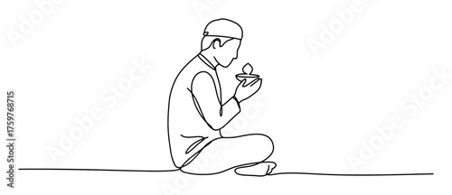 Minimalist Ramadan Fasting Line Art: Spiritual Reflection, Faith, Vector Design