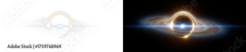 Stunning Visual of Black Hole with Accretion Disk and Light Effect Display on Transparent and Black Background, png