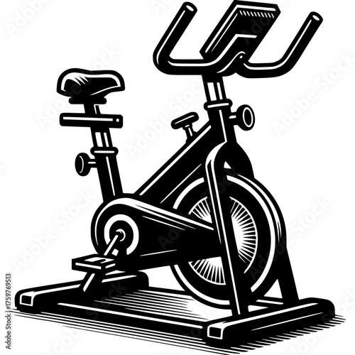 Fitness Ride: A black and white depiction of a stationary exercise bicycle, ideal for indoor cardio workouts. The image focuses on a stationary bike.