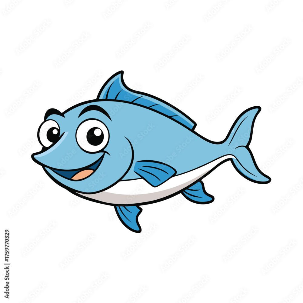 Obraz premium Vector art of friendly blue fish cartoon character swimming happily, a charming illustration perfect for childrens books and educational materials
