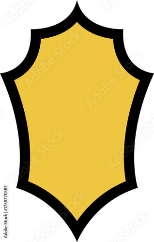 Abstract crest design with a minimalistic shield shape outlined in black, featuring a solid yellow silhouette with a clean, geometric structure.