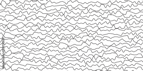 Abstract pattern of continuous irregular hand-drawn wavy gray lines on white.