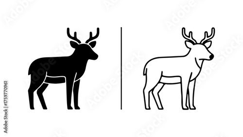 Deer silhouette and outline with transparent background