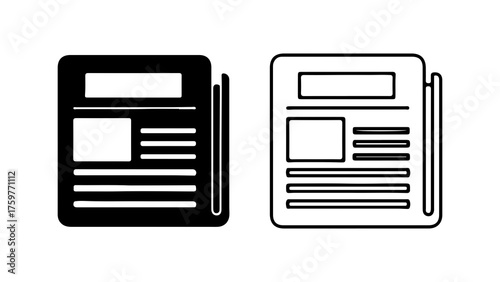 Newspaper icon set with outline and solid styles