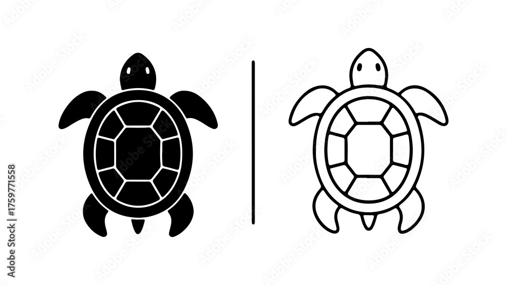 Obraz premium Turtle icons with outline and solid fill with transparent background