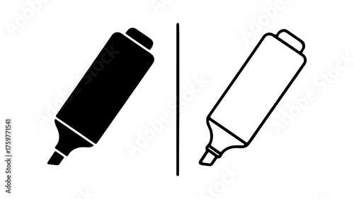 Highlighter icons with outline and solid fill with transparent background