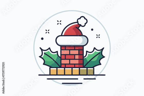santa chimney stamp icon santa hat and boots by chimney, 