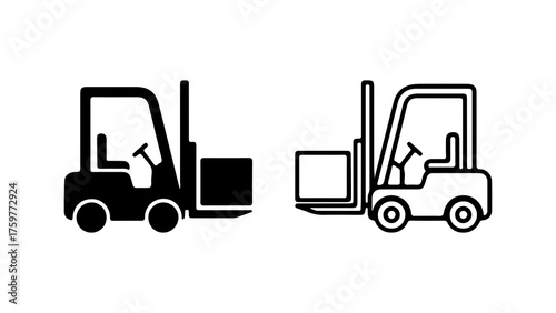 Forklift icons with outline and solid fill with transparent background