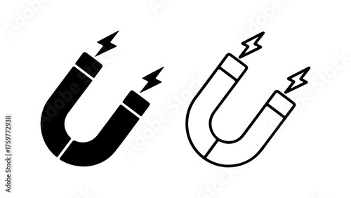 Magnet icon with attraction lines with transparent background