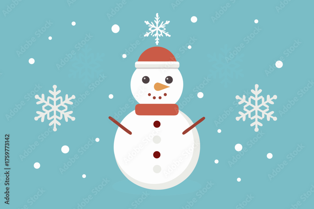 Fototapeta premium Snowman under snowfall icon snowman standing in falling snow