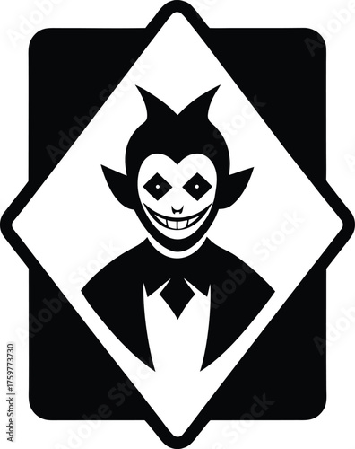 Joker playing card icon with colorful elements and bold design