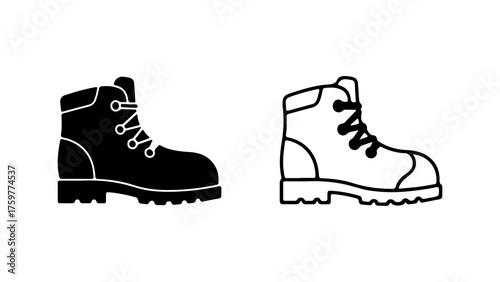 Hiking boots outline and solid with transparent background