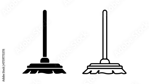 Brooms with outline and solid fill with transparent background