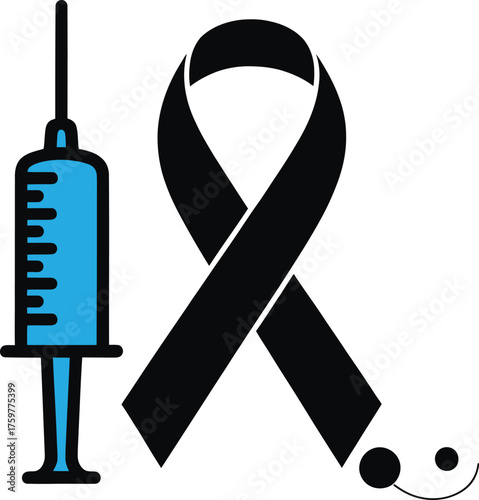 World diabetes day awareness ribbon and syringe symbol for health and medical campaigns