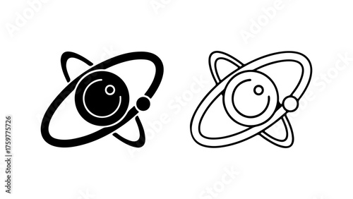 Atom model with orbiting electrons with transparent background
