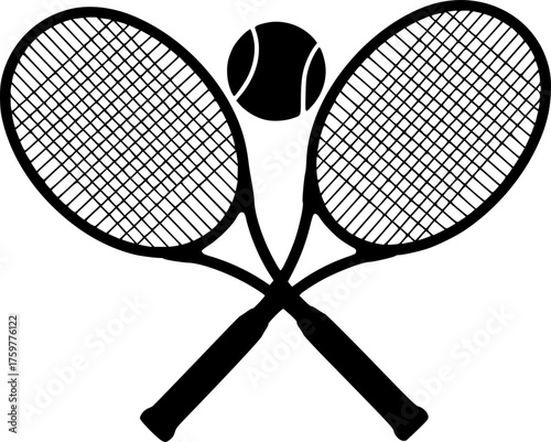 black tennis rackets and ball on white clip art preview