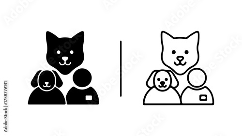 Cat and dog with owner icons with transparent background