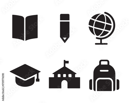 Educational icons representing learning knowledge and academic pursuits displayed simply