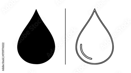 Water drop outline and solid with transparent background