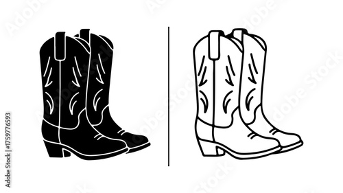 Cowboy boots outline with transparent background
